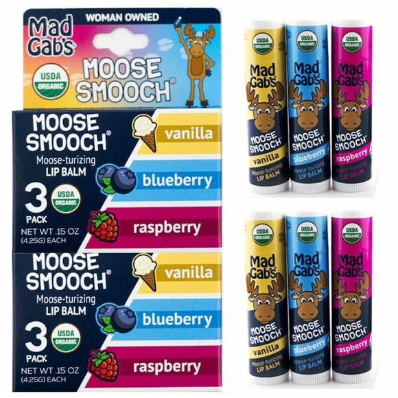 6 Pack Mad Gabs Hydrating Natural and Organic Moose Smooch Lip Balm Gift Set - Picture 1 of 6